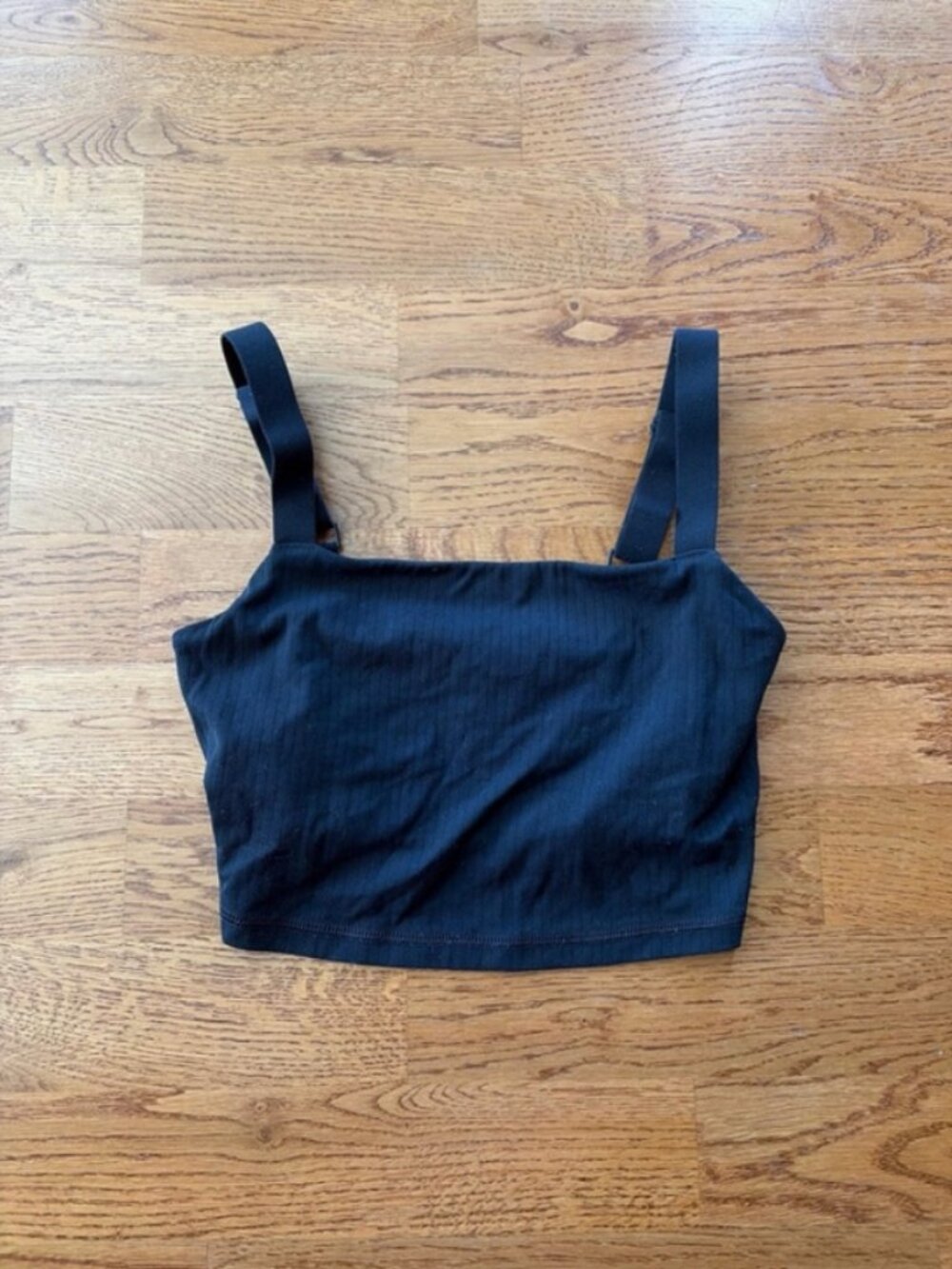 Aerie Offline Bra Top Black Crop Ribbed Straight Square Neck Longline Real Me XS